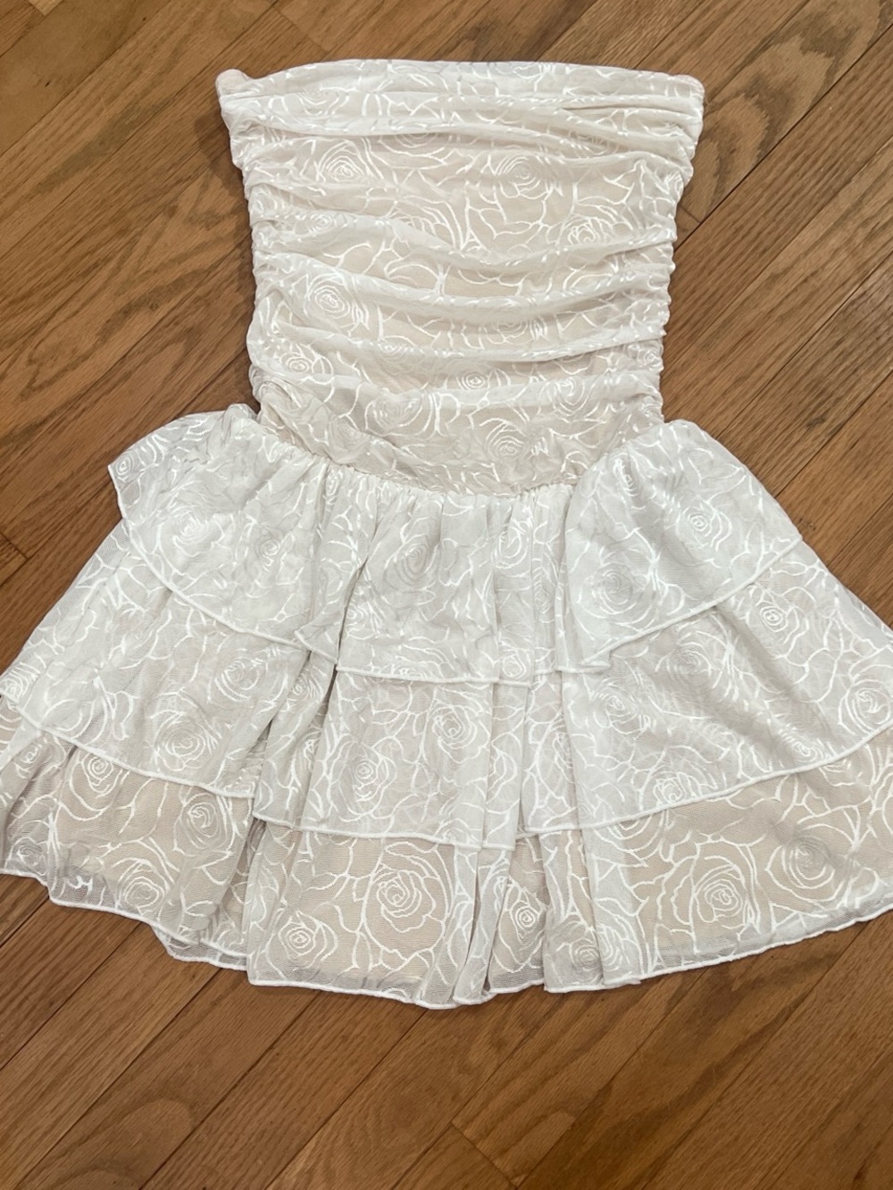 SHEIN White Strapless Floral Lace Tiered Ruffle Kids Dress